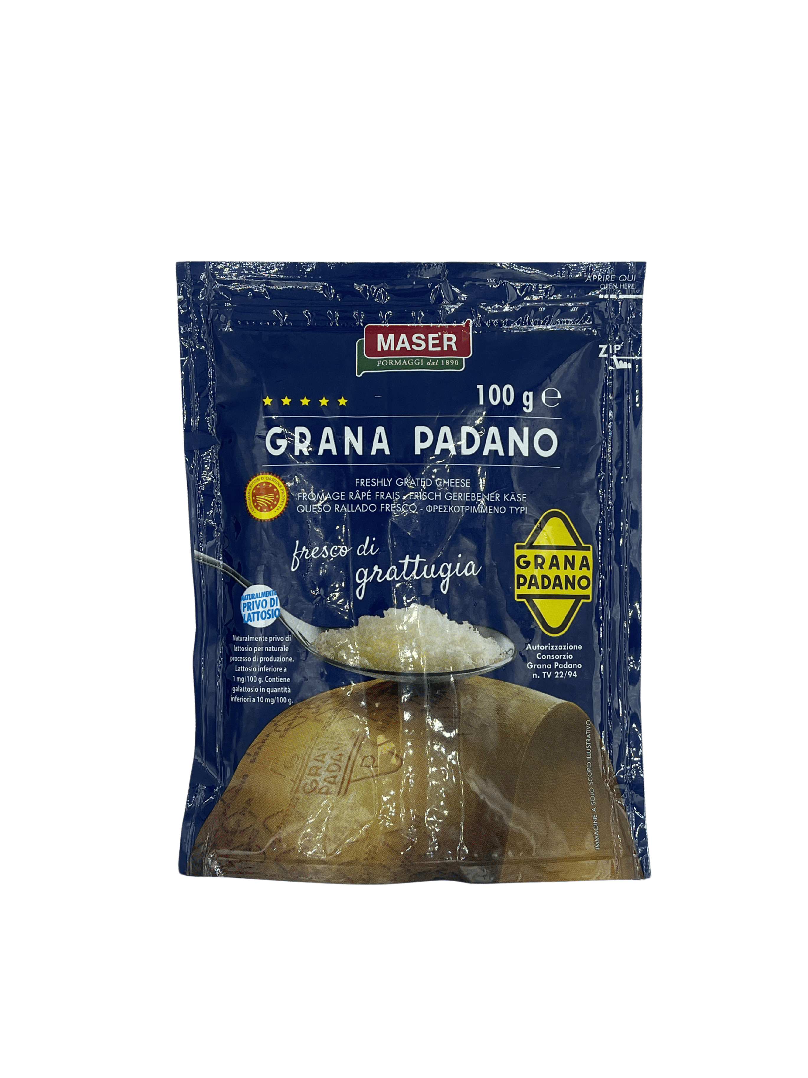 Тертий сир Грана Падано Гратуджато 100 г, Maser Formaggi, пакет