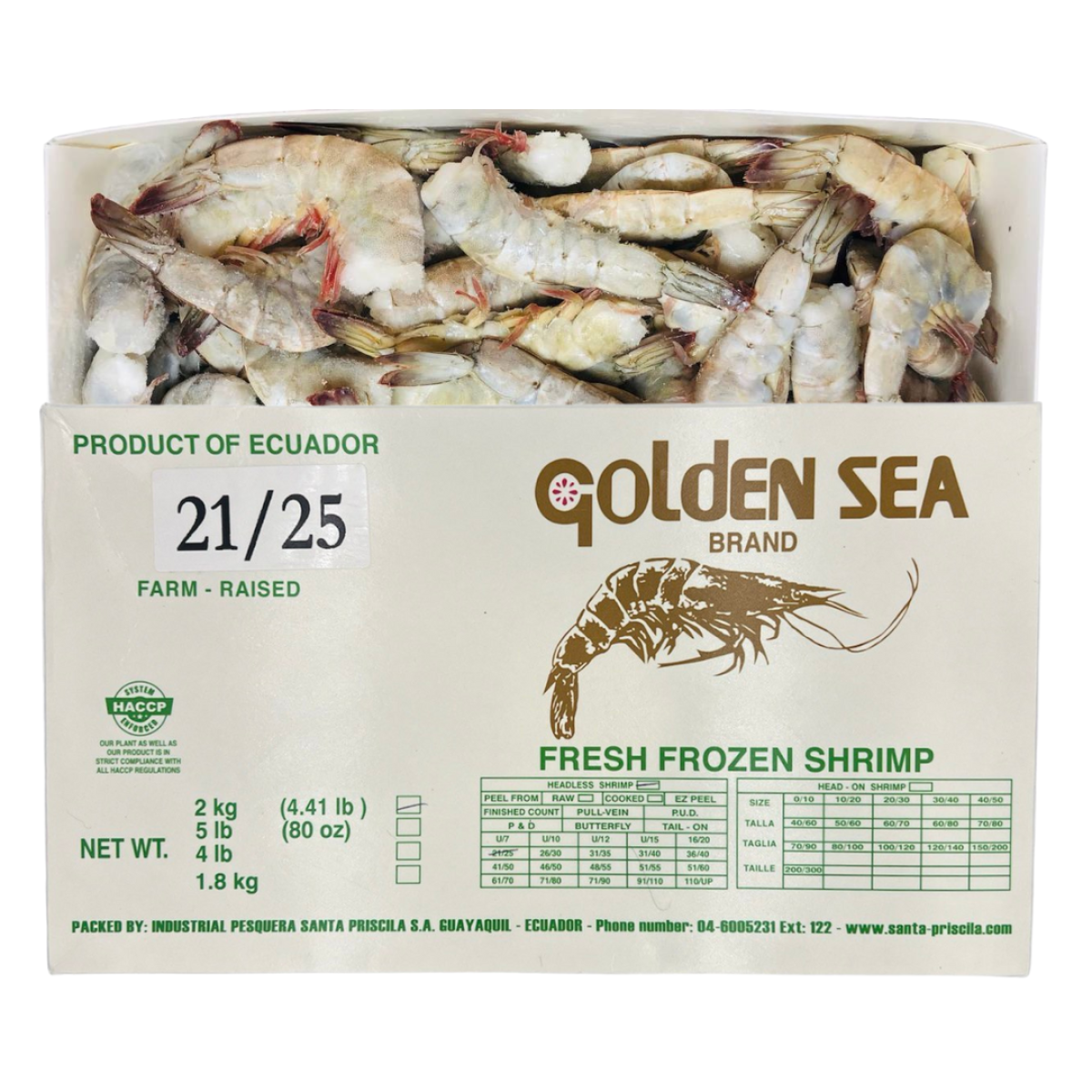 Креветка ваннамей 0% глазурі 21/25 з/м ,в панцері,б/г Golden Sea блок 2,2 кг
